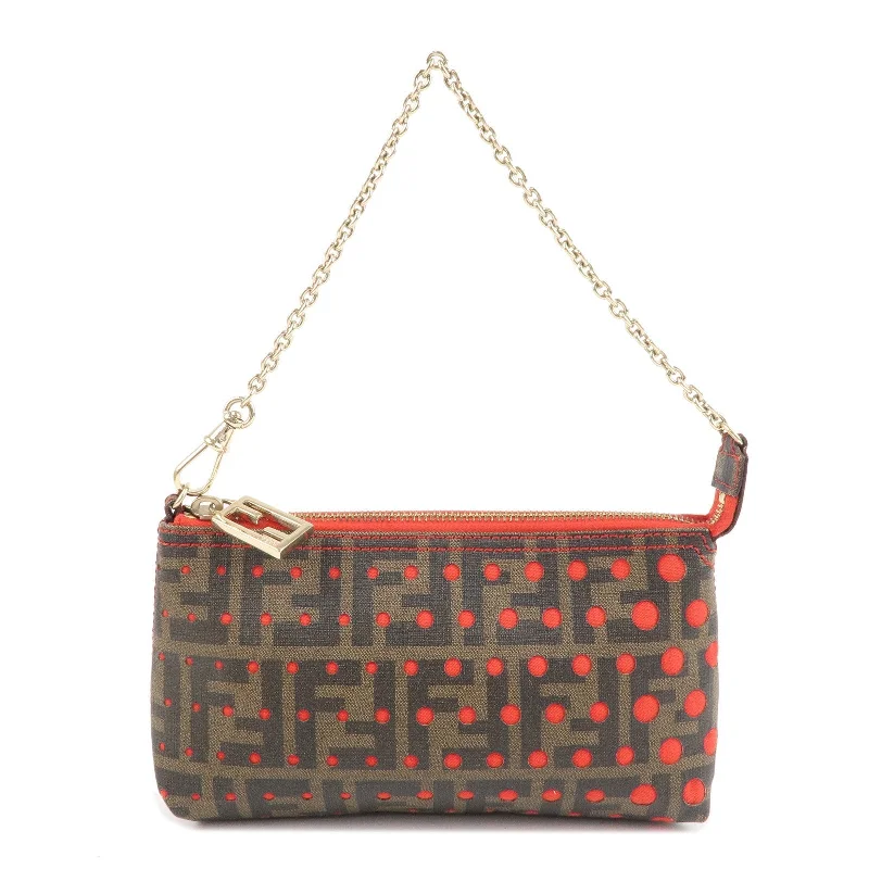 Fendi crossbody bags with a faux fur trim for a warm and stylish winter accessoryFENDI Zucca Print PVC Accessory Pouch Bag Khaki Black Red 8BR592