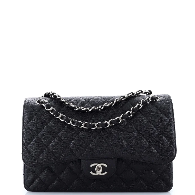 Prada Cleo bags with a curved shape and a chain - link shoulder strapClassic Double Flap Bag Quilted Caviar Jumbo