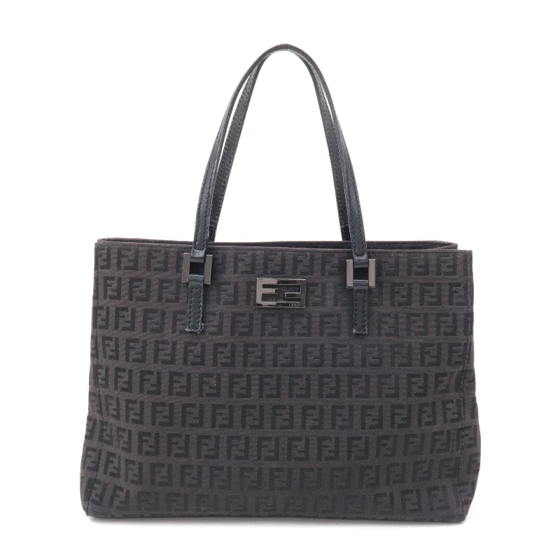 Fendi tote bags with a solar - powered charging panel for eco - friendly chargingFENDI Zucchino Canvas Leather Hand Bag Brown Black 8BH132