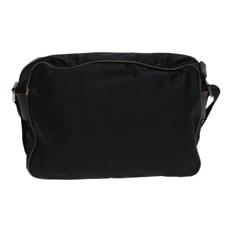 Prada tote bags with a double - handle and shoulder - strap option for easy usePRADA Shoulder Bag Nylon Black Silver  fm3701