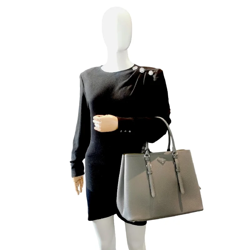 Ladies Prada Galleria bags with a textured leather surface for a more tactile lookPrada Double Tote Bag Gray Saffiano