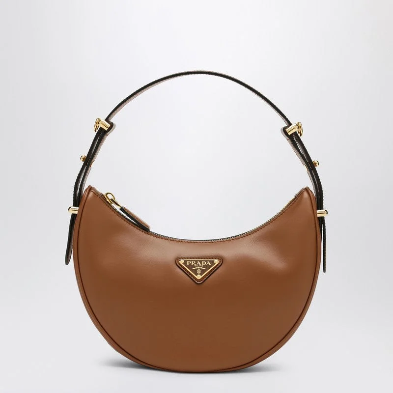 Ladies Prada shoulder bags with a tassel - adorned zipper for added charmPrada Brown Leather Prada Arqué Bag Women