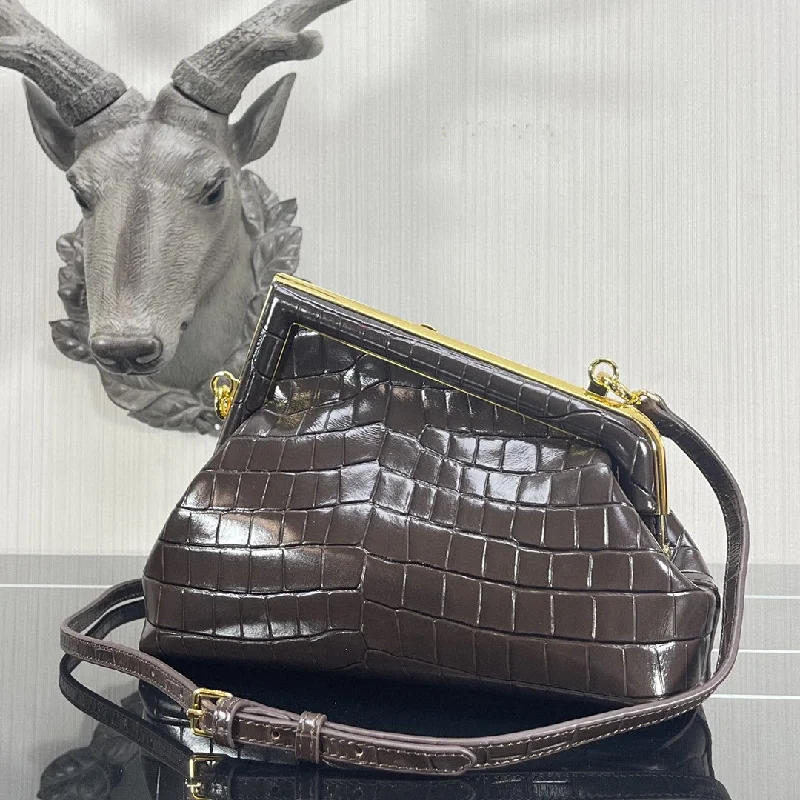 Fendi tote bags with a self - cleaning interior lining for easy maintenanceFendi Fendirst Small Gray Crocodile Bag For Woman 26cm/10in