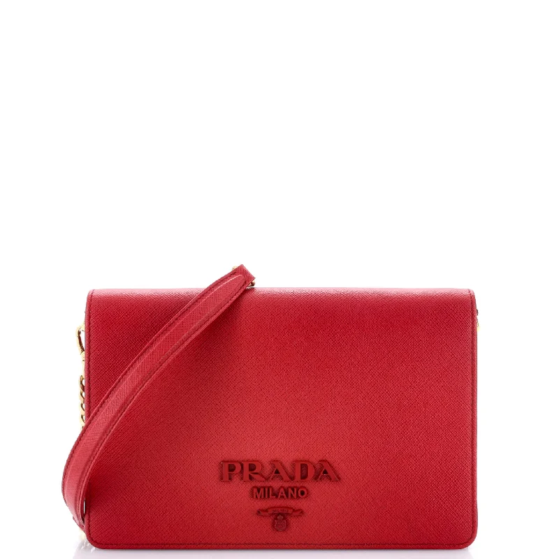 Ladies Prada shoulder bags with a single - handle design for simplicityMonochrome Chain Flap Bag Saffiano Leather Small