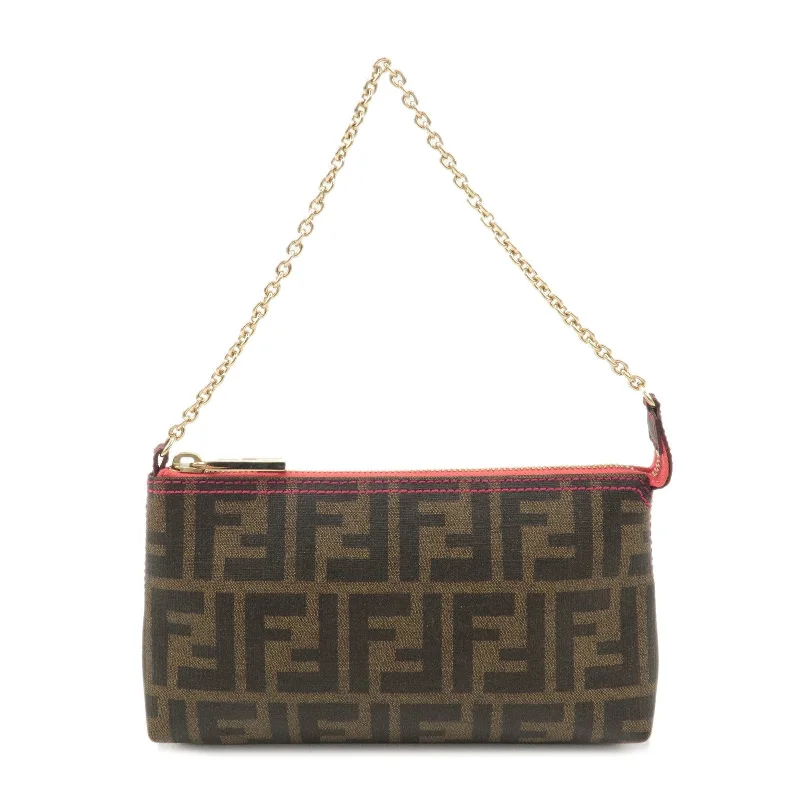 Fendi handbags with a metal - framed clasp for durability and a stylish lookFENDI Zucca Print PVC Accessory Pouch Bag Brown Black Pink 8BR592