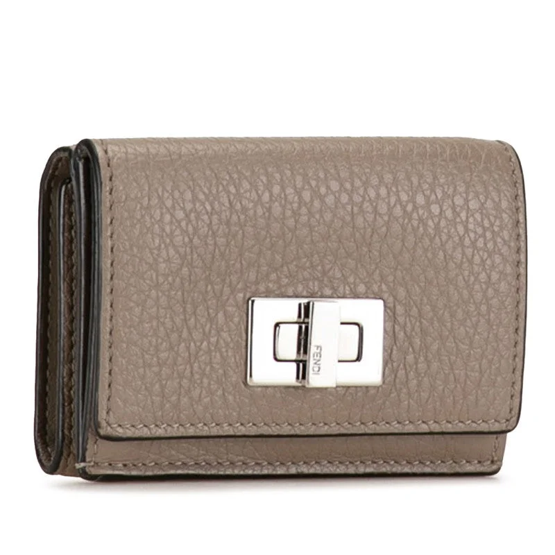 Ladies Fendi shoulder bags with a detachable phone stand for hands - free viewingFendi Picabu Three Fold Wallet Compact Wallet 8M0426 Gr Leather  Fendi