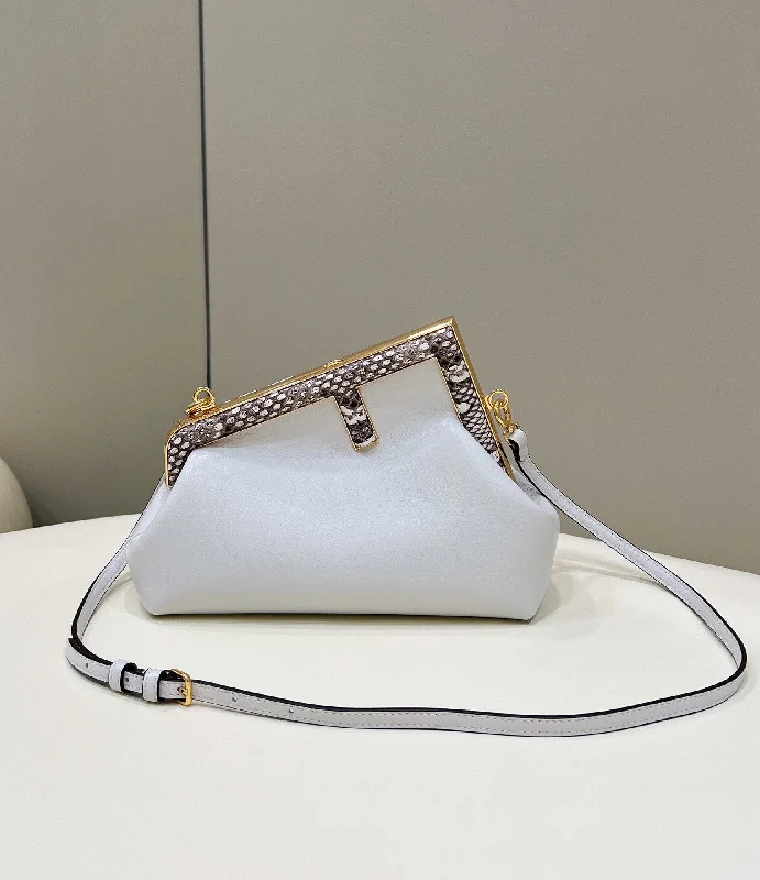 Fendi Baguette bags with a detachable shoulder strap for hands - free convenienceFendi Fendirst Small White