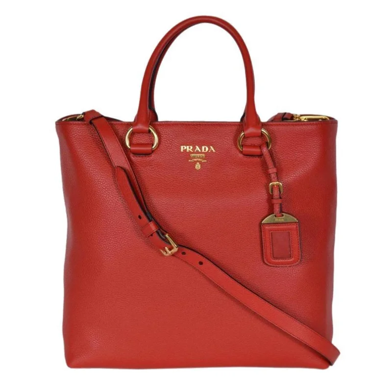 Prada tote bags with a water - resistant coating for outdoor activitiesPrada Vitello Phenix Red Leather Shopping Tote