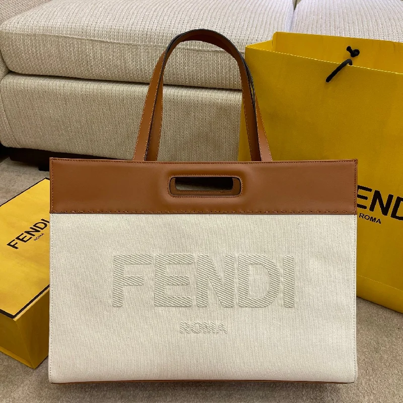 Fendi bags with a detachable makeup pouch inside for beauty - conscious usersFendi Canvas Tote Bag Beige/Brown