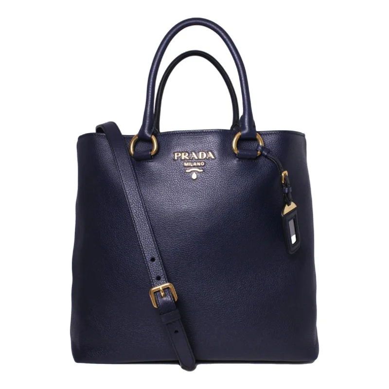 Prada crossbody bags with a keychain holder for practicalityPrada Navy Blue Vitello Phenix Leather Shopping Tote