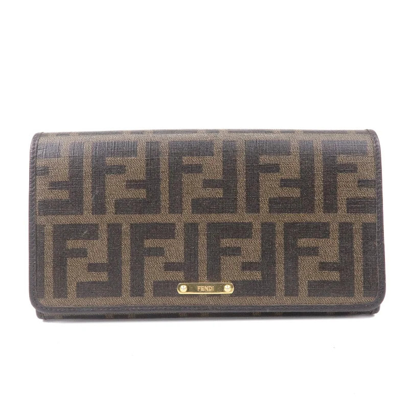 Ladies Fendi Peekaboo bags with a hand - stitched leather handle for artisanal charmFENDI Zucca Print PVC Leather Bi-fold Long Wallet Brown 8M0298