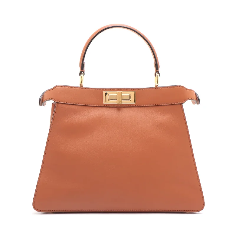 Fendi bags with a built - in USB charging port for keeping devices powered on the goFendi Peekaboo Icy Yu Medium Leather 2WAY Handbag Brown 8BN321