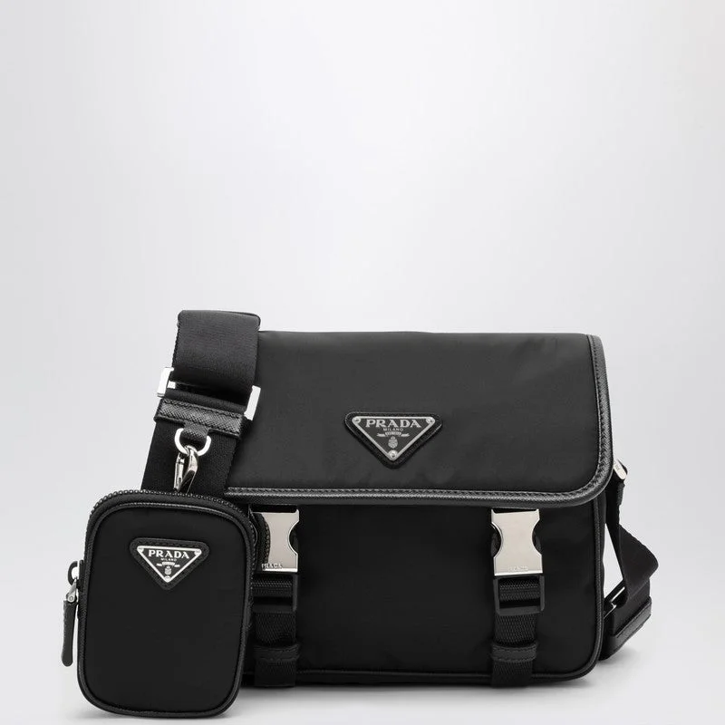 Medium - sized Prada tote bags in classic black for everyday versatilityPrada Black Re-Nylon Messenger Bag Men