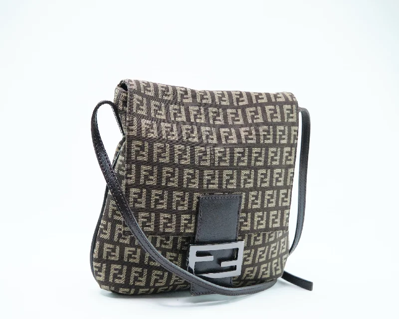 Fendi tote bags with a printed Fendi logo on the front for high brand visibilityFendi Zucchino Canvas Crossbody Bag - '10s