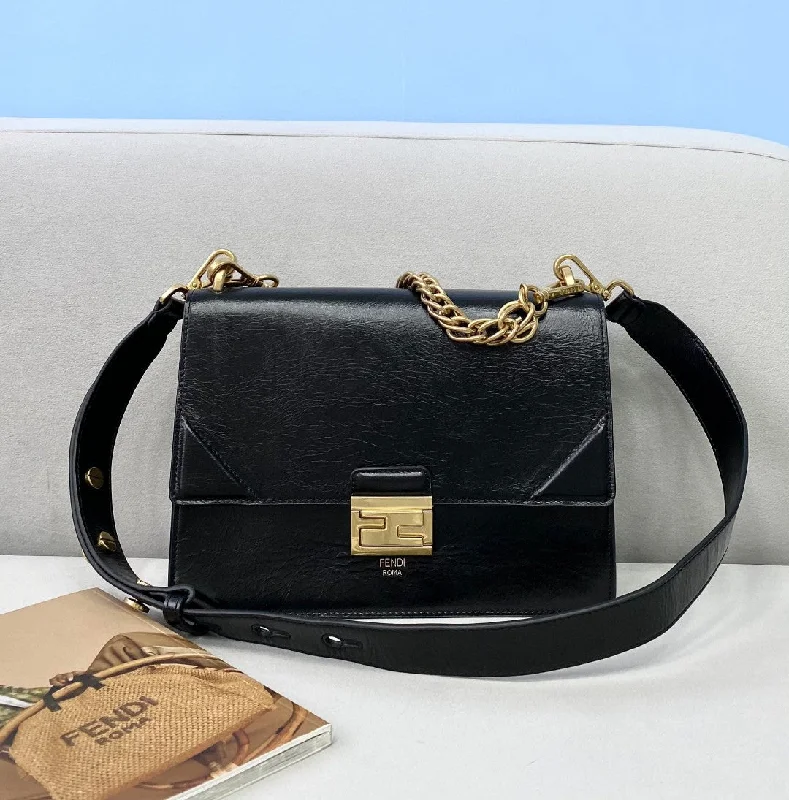 Ladies Fendi crossbody bags with a wide - width strap for enhanced comfort during long - term useFendi Kan U Small Black Bag For Woman 25cm/9.5in