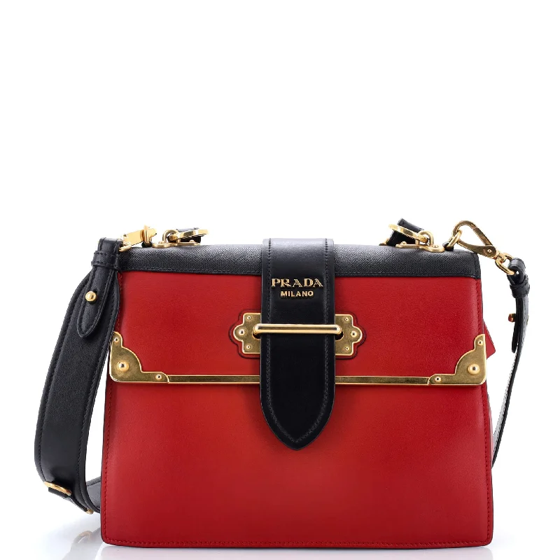 Prada crossbody bags with a woven leather strap for a unique textureCahier Convertible Shoulder Bag City Calf and Saffiano Medium