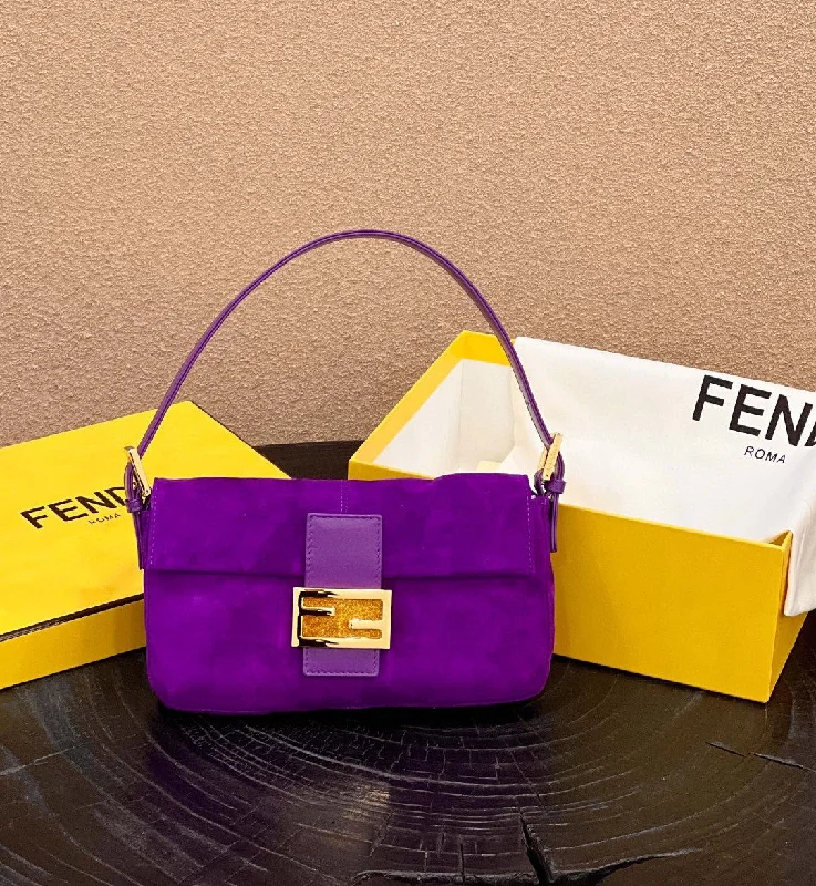 Ladies Fendi shoulder bags with a magnetic - closure flap for easy opening and closingFendi Baguette Purple Bag For Woman 25cm/9.5in