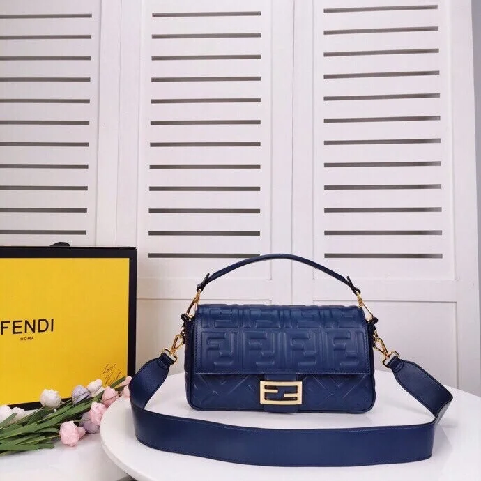 Fendi handbags with a perforated leather detail for a breathable and unique designFendi Baguette Chain Midi Medium Dark Blue Bag For Woman 26cm/10in