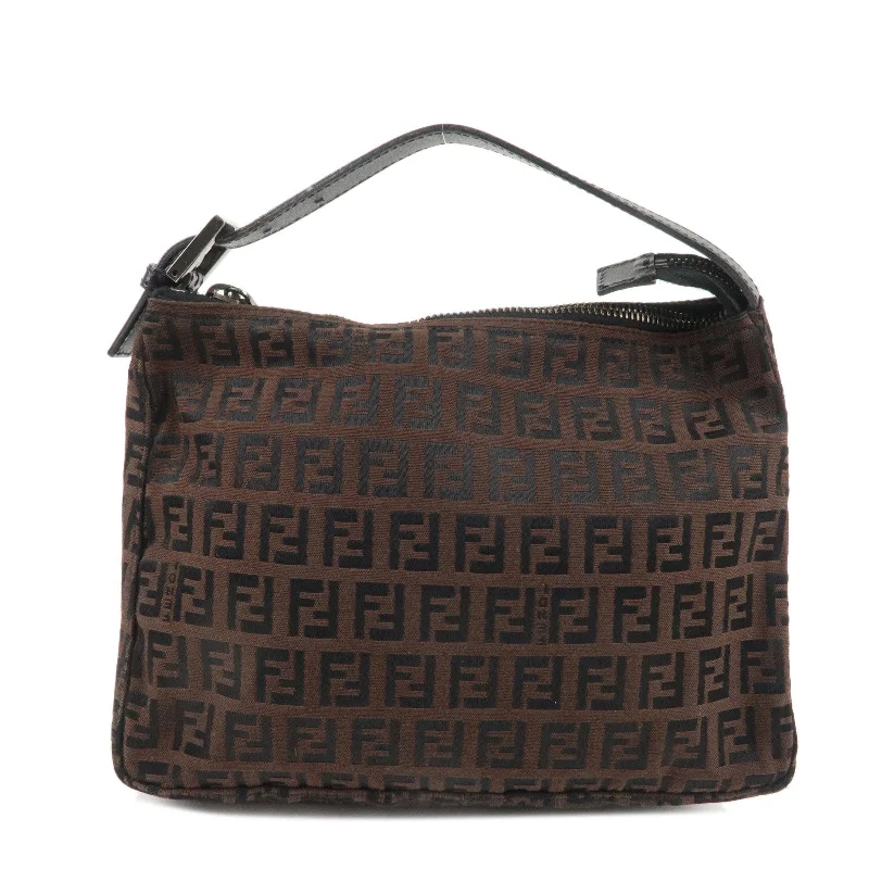 Fendi By The Way bags with a printed map pattern for a travel - inspired lookFENDI Zucchino Canvas Leather Hand Bag Pouch Brown Black 8N0005