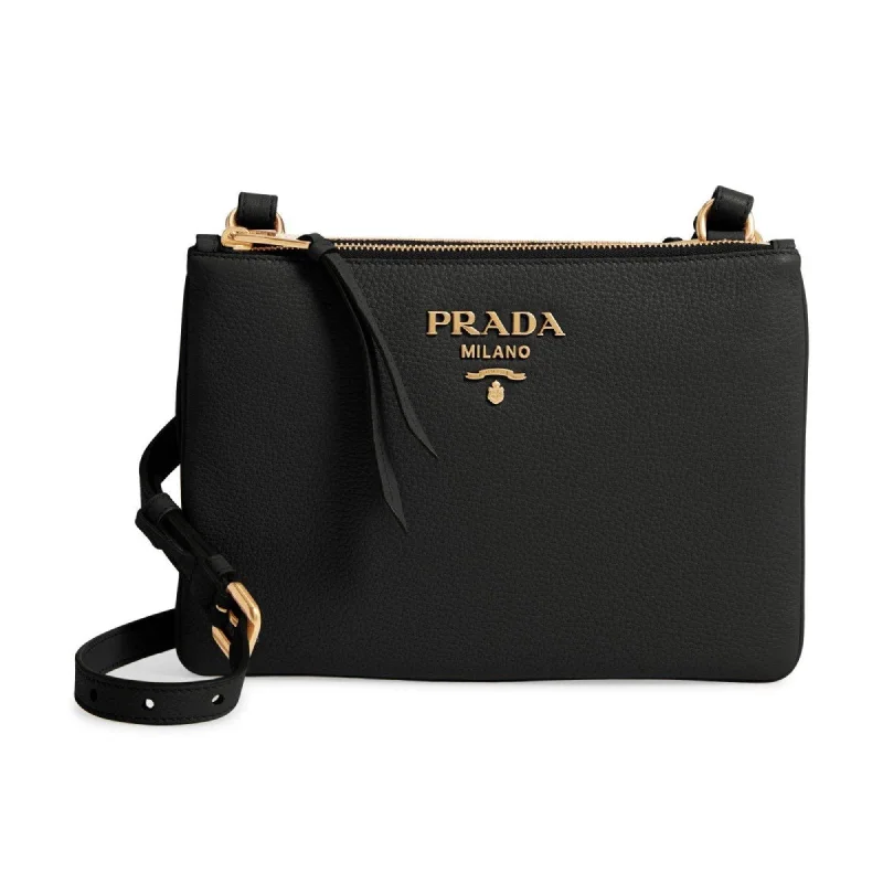 Prada bags with a snap - button closure and a decorative charm for a fashionable lookPrada Vitello Phenix Leather Gold Hardware Black Cross Body