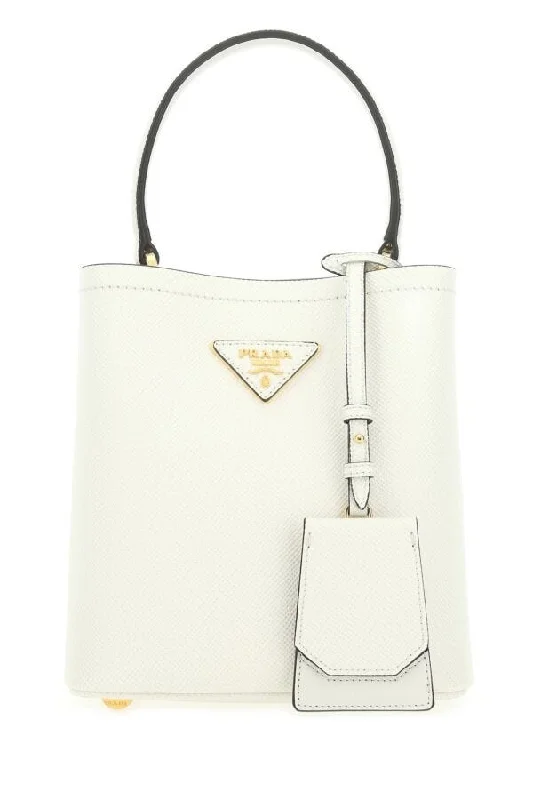 Prada bags with a front - zip pocket for small items like cards and keysPrada Woman White Leather Small Panier Handbag