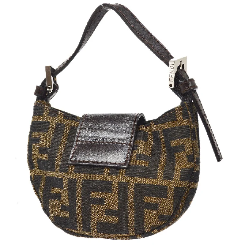 Fendi tote bags with a snap - button closure and a decorative charm for a fashionable and personalized lookFENDI Zucca Mini Hand Bag Brown 39762