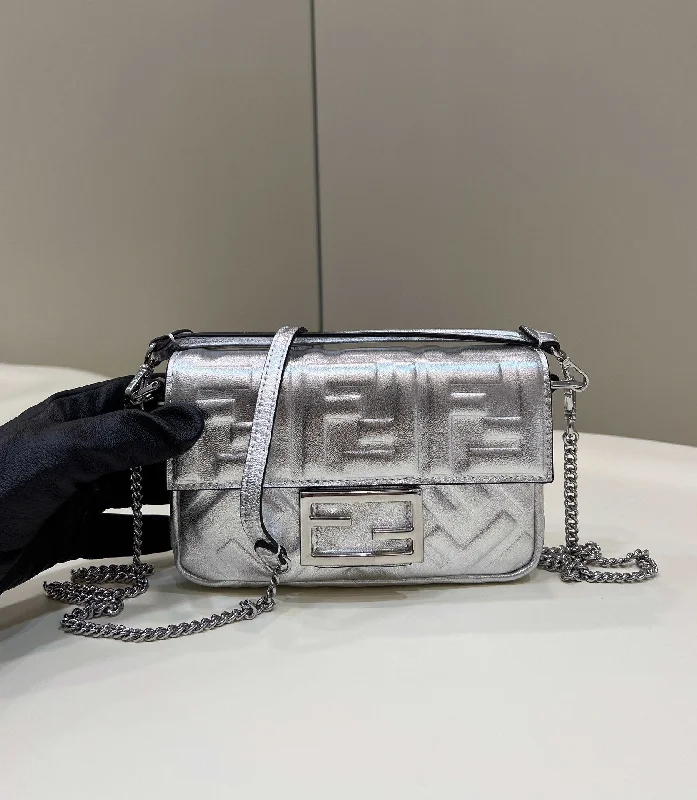 Ladies Fendi Peekaboo bags with a textured leather surface for a more tactile and luxurious feelFendi Baguette Silver Shoulder And Crossbody Bags