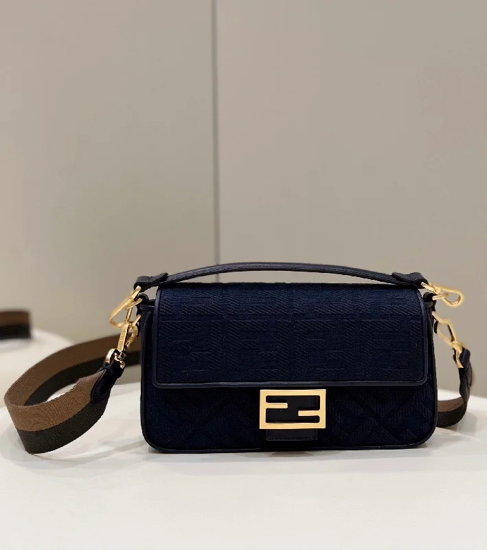 Fendi By The Way bags with a laser - cut leather detail for a modern and intricate lookFendi Baguette Dark Blue  Crossbody Bags