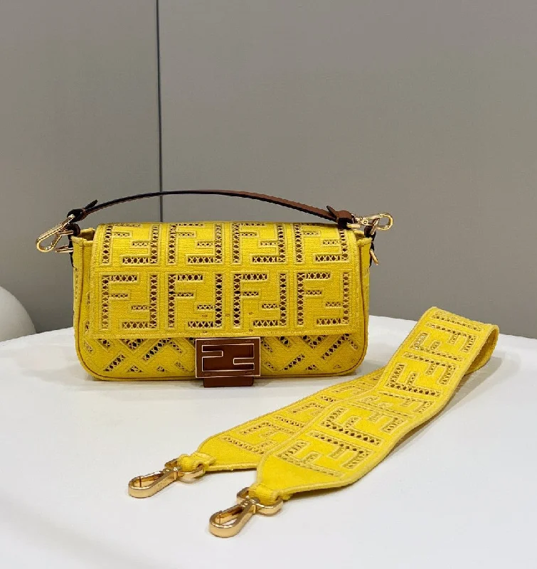 Fendi bags with a Bluetooth - enabled key finder for never losing keys againFendi Baguette Yellow with Embroidery Medium Bag For Woman 28cm/11in