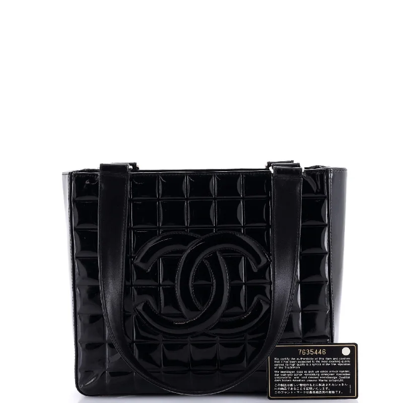 Prada tote bags with a spacious interior and a magnetic - snap closureChocolate Bar CC Tote Quilted Patent Small