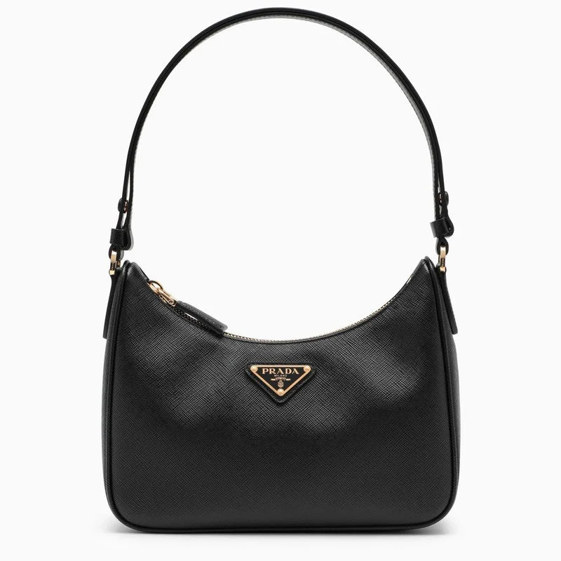 Prada handbags with a beaded trim for a touch of glamour and elegancePrada Re-Edition Black Mini Bag In Saffiano Women