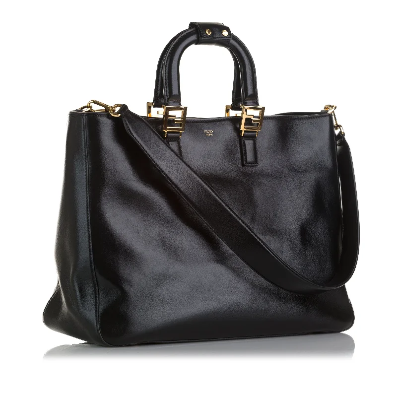 Fendi By The Way bags with a 3D - printed FF logo for a modern and textured lookBlack Fendi Large Glacier FF Tote Satchel