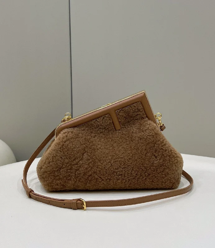 Fendi bags with a voice - activated pocket opener for a high - tech convenienceFendi Fendirst Small Brown Mink Bag For Woman 26cm/10in