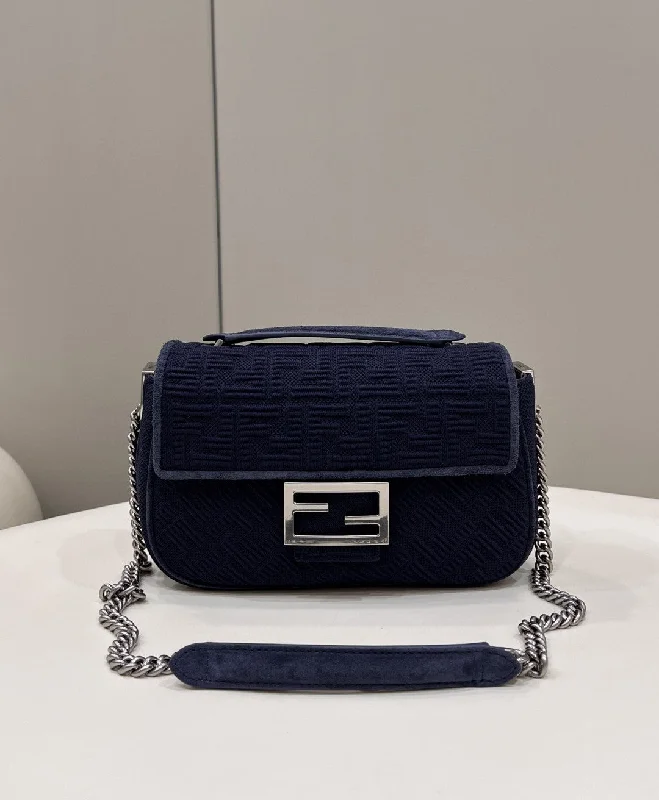 Fendi backpacks with a water - resistant exterior made of high - tech materialsFendi Baguette Chain Midi Navy Blue FF Fabric Bag For Woman 14.5cm/6in