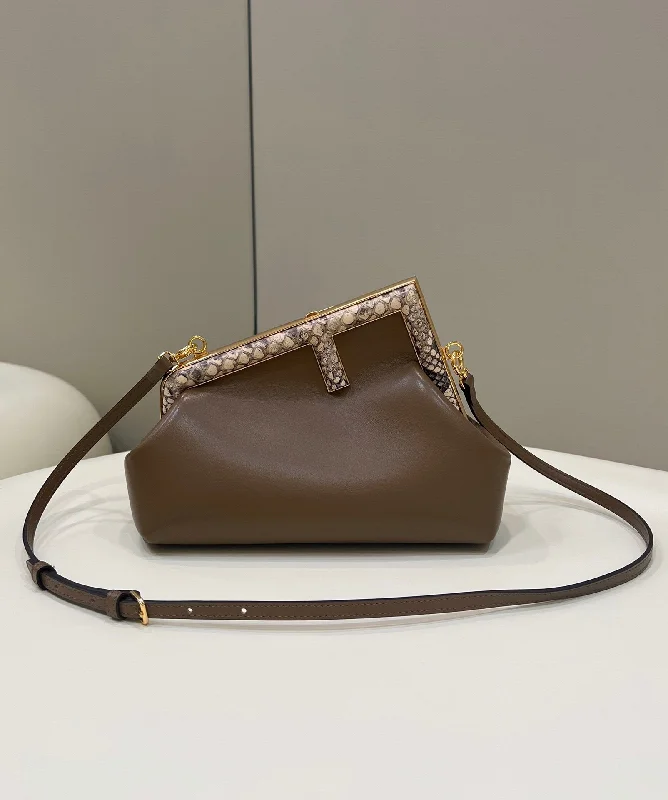 Ladies Fendi shoulder bags with a detachable phone stand for hands - free viewingFendi Fendirst Small Dark Brown