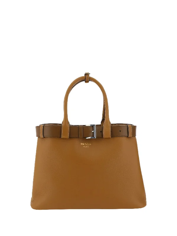 Ladies Prada Galleria bags with gold - toned hardware for a luxurious touchPrada Women Belted Handbag