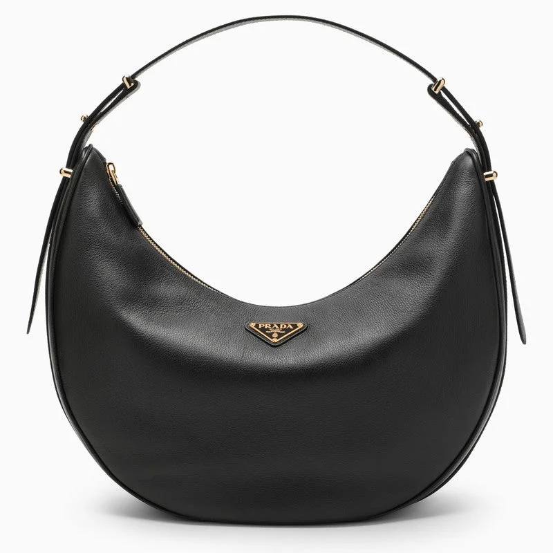 Ladies Prada shoulder bags with a single - handle design for simplicityPrada Prada Arqué Black Large Leather Shoulder Bag Women