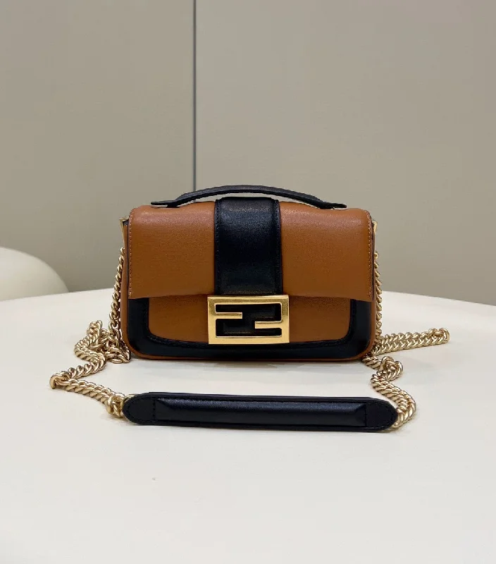 Fendi Sunshine Shopper bags with a contrast - stitched handle for a unique and stylish lookFendi Baguette Chain Brown and Black Bag For Woman 19cm/7.5in