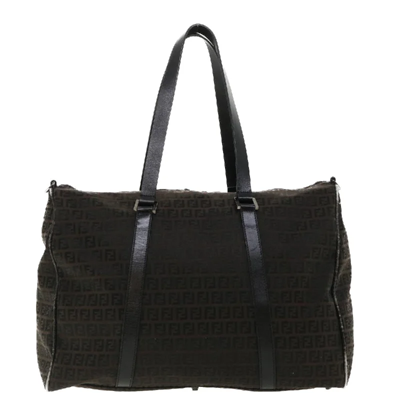 Fendi bags with a back - zip pocket for storing valuables securelyFENDI Zucchino Canvas Boston Bag Black Auth am3471