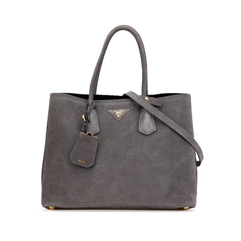 Prada bags with a detachable mobile phone holder for on - the - go convenienceGray Prada Medium Scamosciato Double Satchel