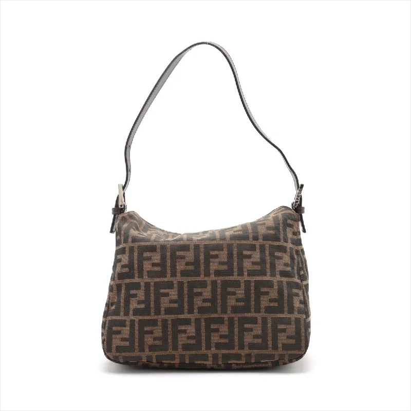 Ladies Fendi shoulder bags with a tassel - decorated zipper for added charm and styleFendi Zucca Canvas x Leather Shoulder Bag Brown