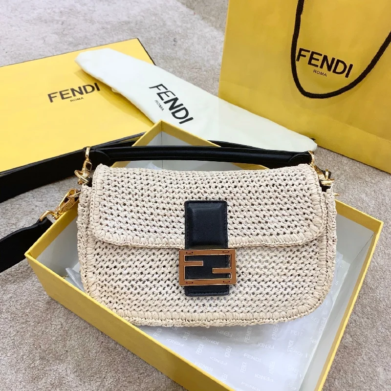 Fendi crossbody bags with a detachable ID holder for easy identificationFendi Baguette Woven Straw Black