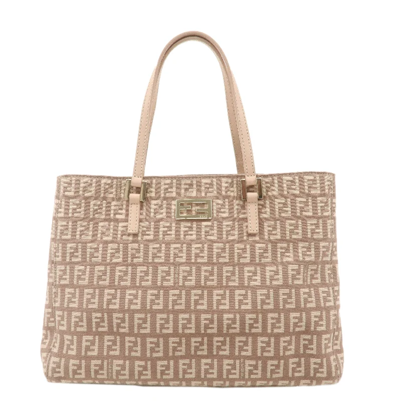 Fendi tote bags with a hand - painted FF pattern for an artisanal and one - of - a - kind touchFENDI Zucchino Canvas Leather Hand Bag Pink Beige 8BH132