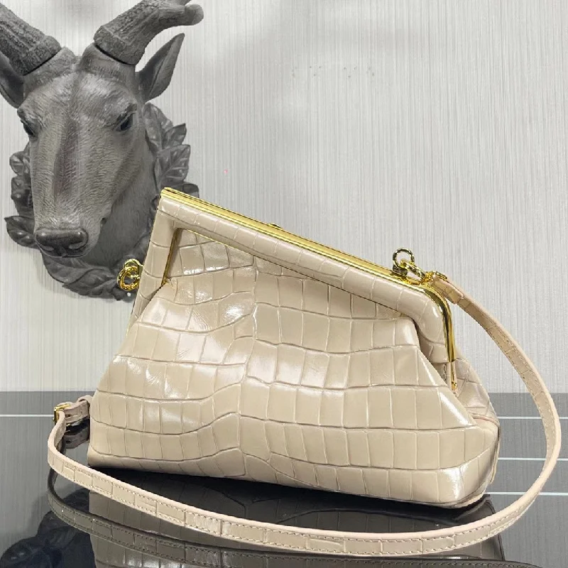 Fendi tote bags with a double - handle and shoulder - strap option for versatile carryingFendi Fendirst Small White Crocodile Bag For Woman 26cm/10in