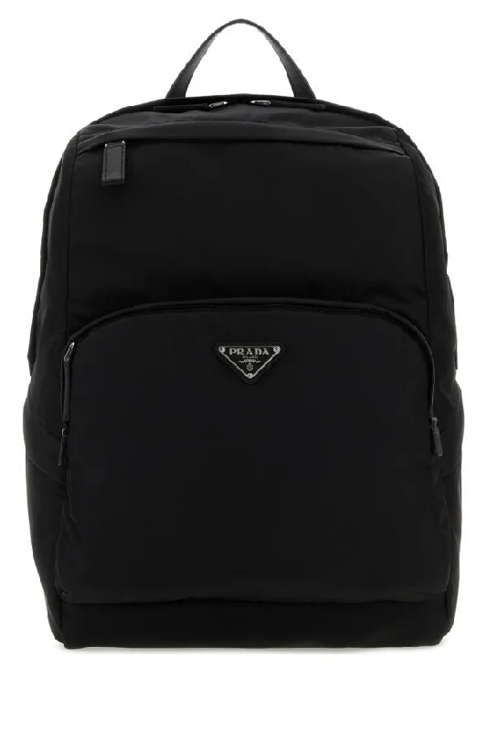 Prada crossbody bags with a woven leather strap for a unique texturePrada Man Black Re-Nylon And Leather Backpack