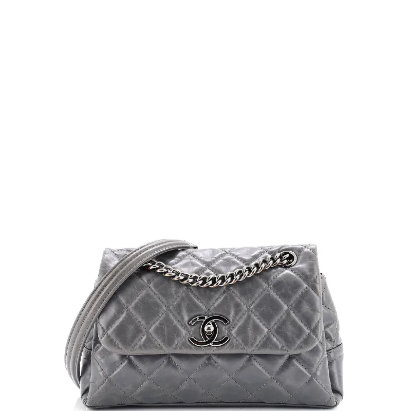 Prada bags with a snap - button closure and a decorative charm for a fashionable lookAged Chain 3 Compartment CC Flap Bag Quilted Calfskin Medium