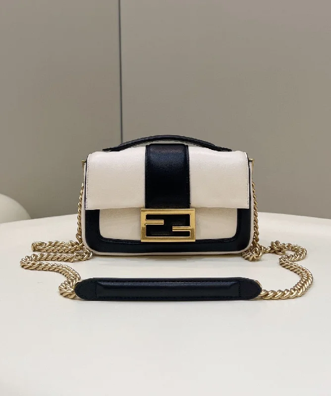 Fendi backpacks with a hidden back pocket for security and privacyFendi Baguette Chain Black and White Bag For Woman 19cm/7.5in