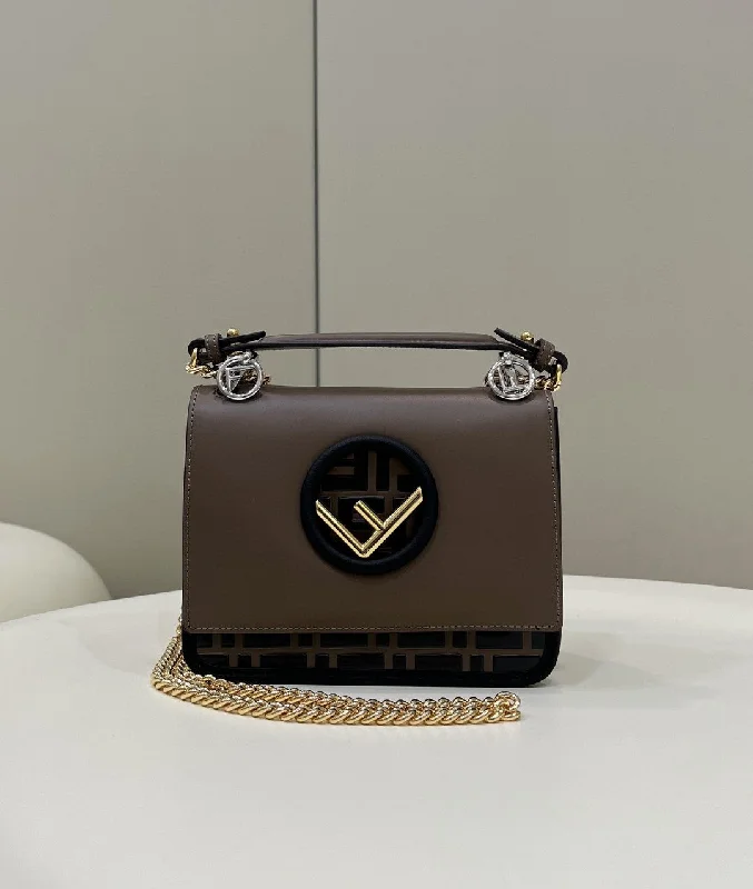 Fendi By The Way bags with a contrast - colored interior for visual interestFendi Kan I F Small Brown Bag