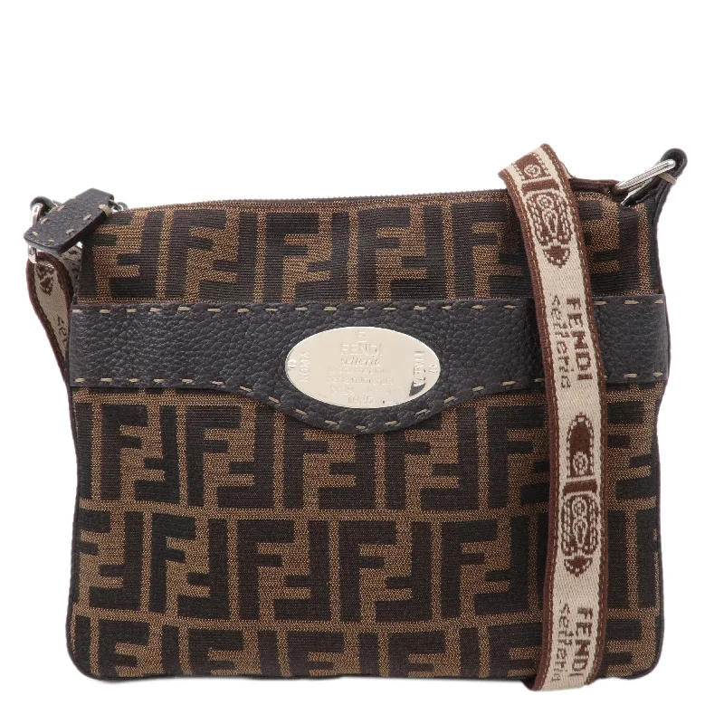 Ladies Fendi Peekaboo bags with a detachable shoulder strap for different carrying optionsFENDI Zucca Selleria Canvas Leather Shoulder Bag Brown 8BT092