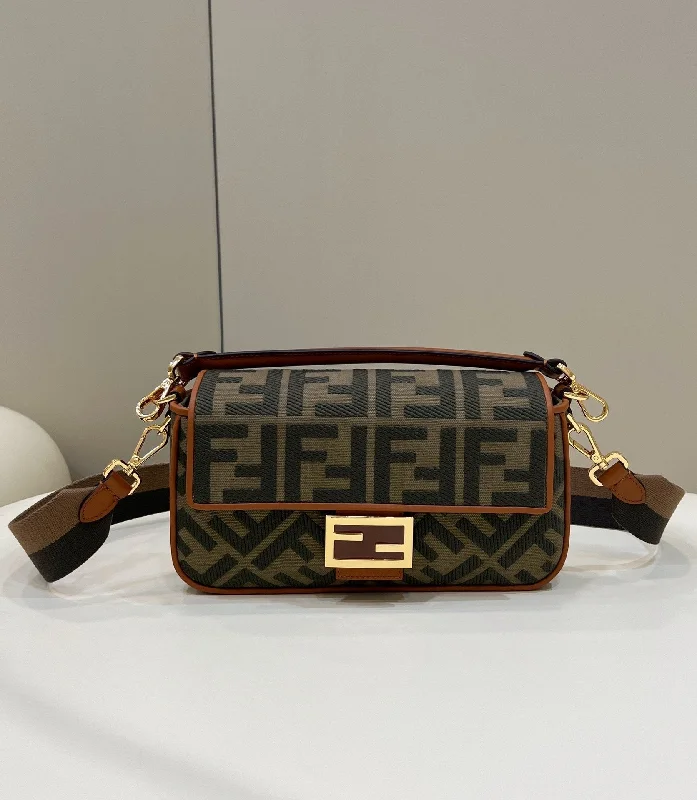 Fendi crossbody bags with a detachable ID holder for easy identificationFendi Baguette Khaki Crossbody Bags